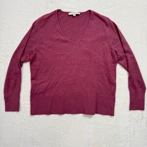 LOFT Sweater Womens XL Pink V-Neck Long Sleeve Fine Knit Ribbed Hem Casual Berry